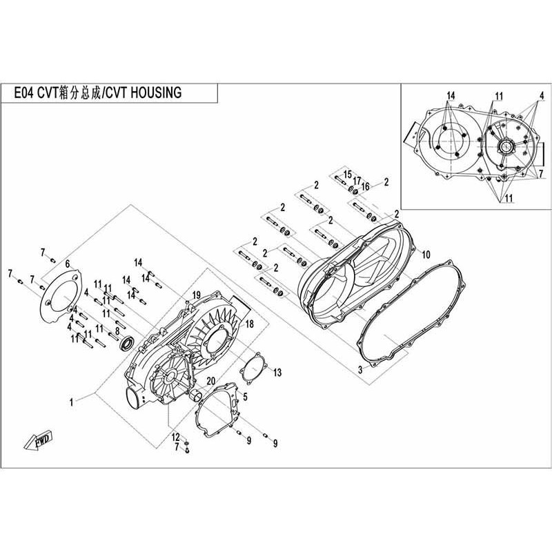 Vue éclatée des pièces détachées pour votre quad CF Moto CFORCE 520